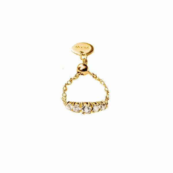 Crystal Chain Ring in Gold