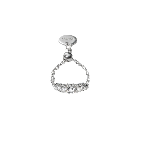 Crystal Chain Ring in Silver