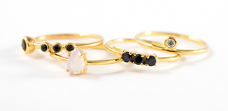 June & Valentina Sky Five Stone Ring in Gold, 14k Gold Vermeil, Hypoallergenic, Montreal designer, handcrafted